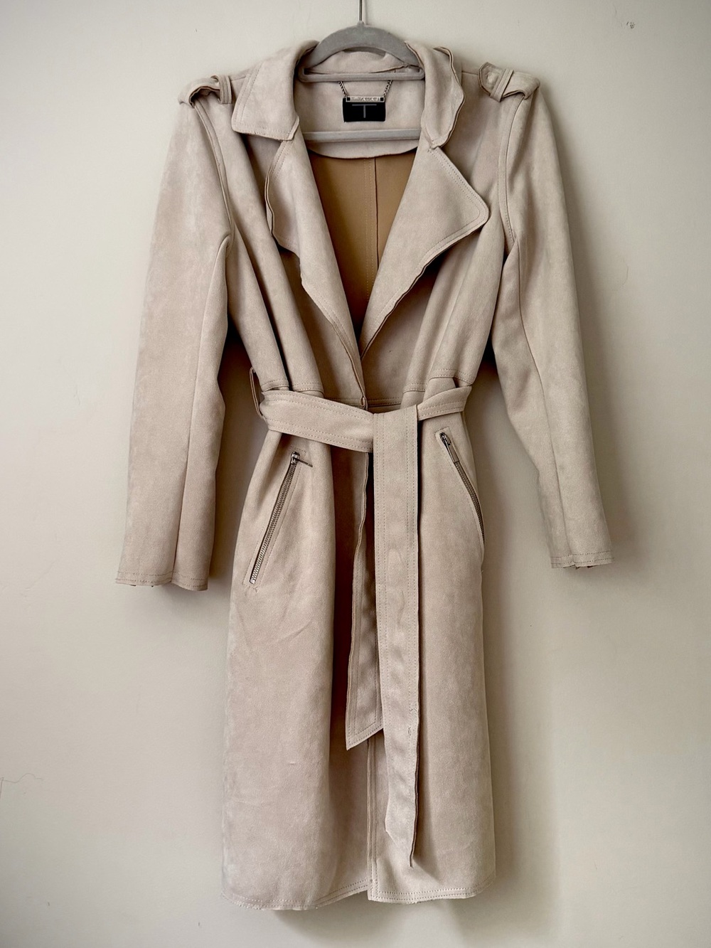 TTahari Suede Belted Trench Coat | Size L